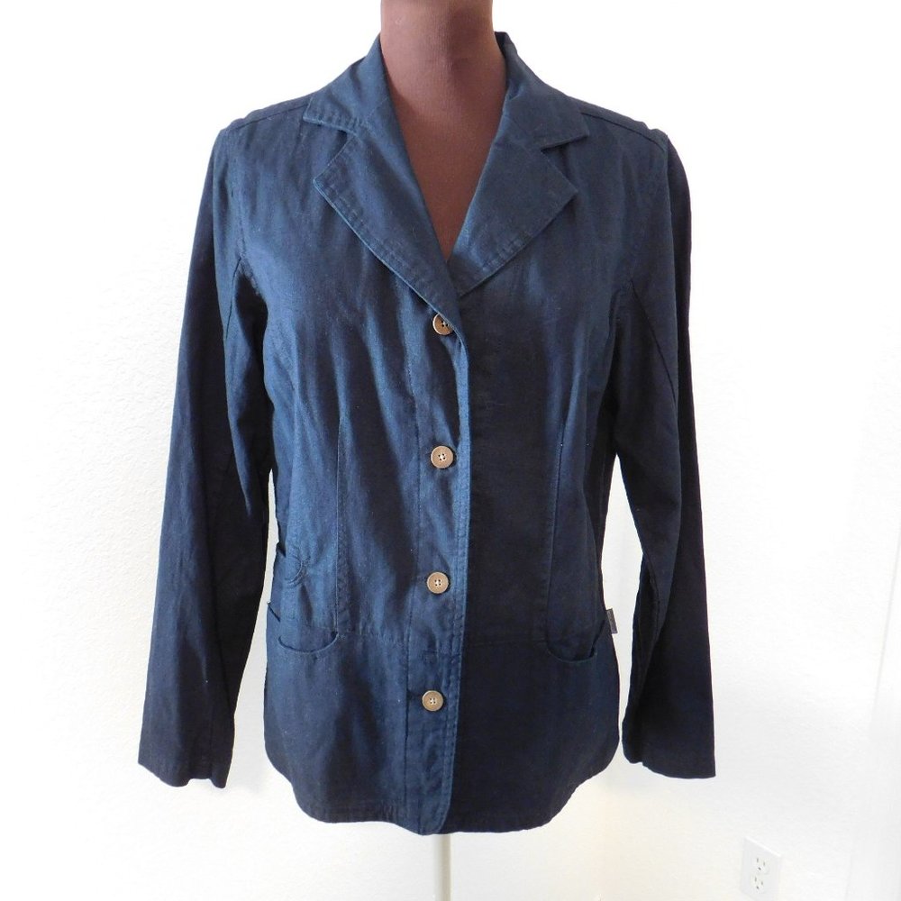 Woolrich Black Linen Blend Button Front Blazer Jacket Size Medium